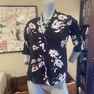 Smart Set Black Pink Wrap Blouse with 3/4 Sleeves❤️XS